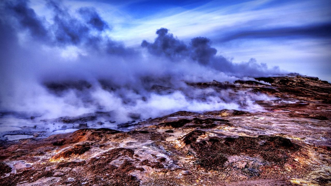 Wallpaper smoke, volcano, mountains, hdr