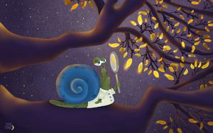 Preview wallpaper snail, branch, magnifier, leaves, art, funny