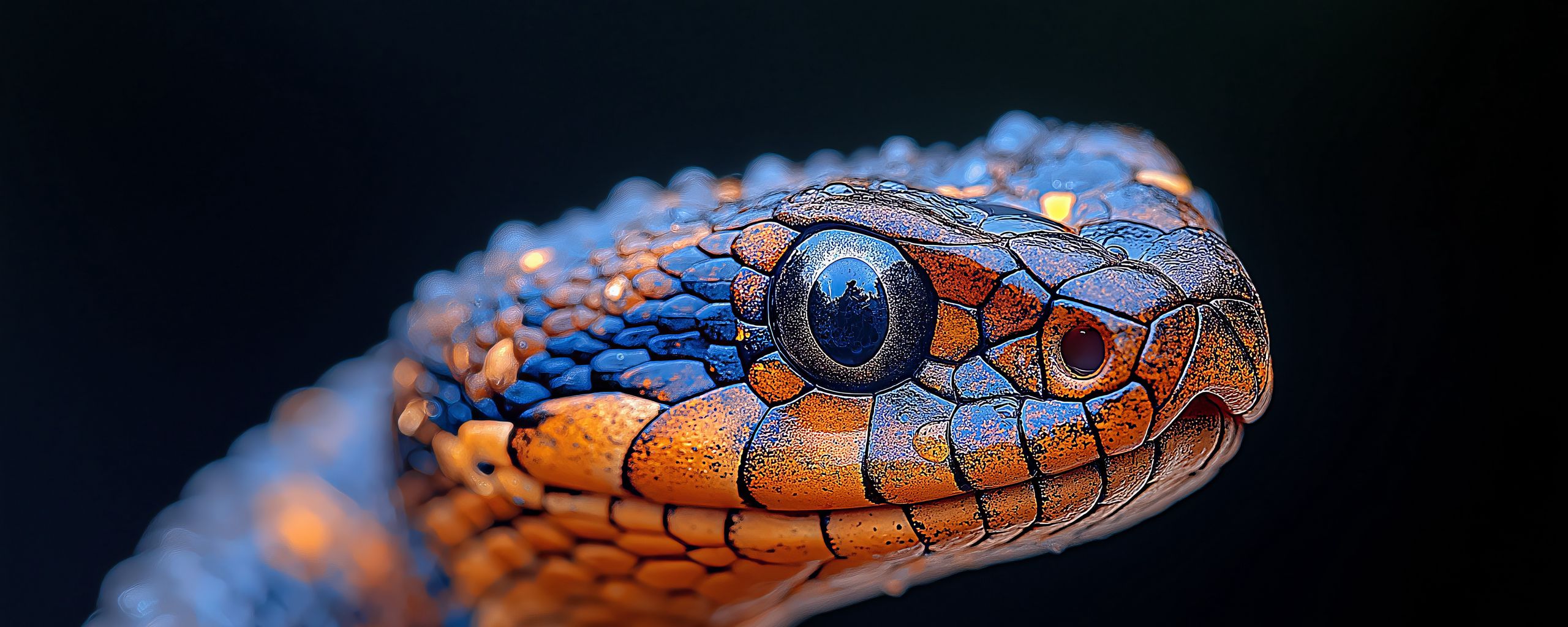 2560x1024 Wallpaper snake, reptile, eye, macro, wildlife