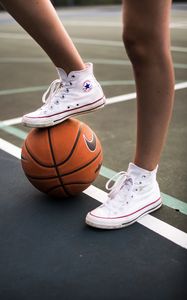 Preview wallpaper sneakers, basketball, legs