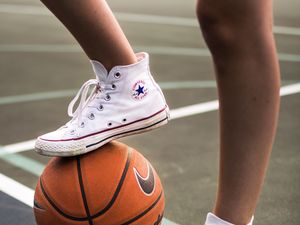 Preview wallpaper sneakers, basketball, legs