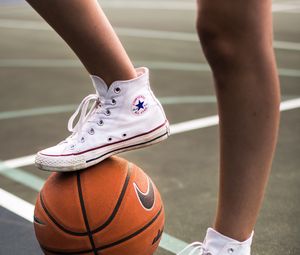 Preview wallpaper sneakers, basketball, legs