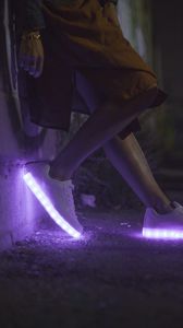 Preview wallpaper sneakers, glow, legs, purple