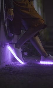 Preview wallpaper sneakers, glow, legs, purple