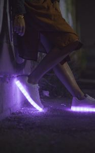 Preview wallpaper sneakers, glow, legs, purple