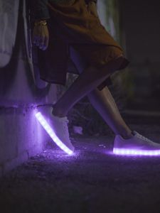 Preview wallpaper sneakers, glow, legs, purple