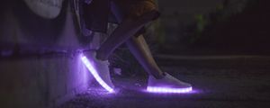 Preview wallpaper sneakers, glow, legs, purple