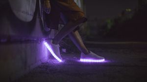 Preview wallpaper sneakers, glow, legs, purple