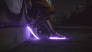 Preview wallpaper sneakers, glow, legs, purple