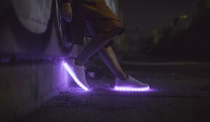 Preview wallpaper sneakers, glow, legs, purple