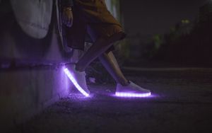 Preview wallpaper sneakers, glow, legs, purple