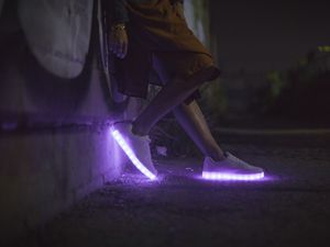 Preview wallpaper sneakers, glow, legs, purple