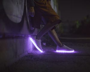 Preview wallpaper sneakers, glow, legs, purple