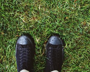 Preview wallpaper sneakers, grass, drops, dew