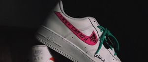 Preview wallpaper sneakers, inscription, dark