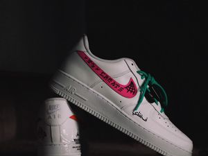 Preview wallpaper sneakers, inscription, dark