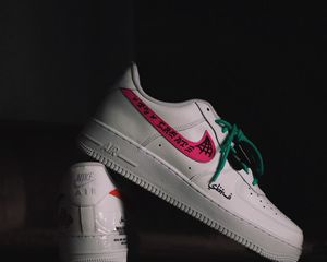 Preview wallpaper sneakers, inscription, dark