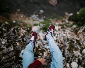 Preview wallpaper sneakers, legs, blur, height