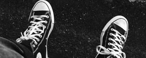 Preview wallpaper sneakers, legs, bw, wheel