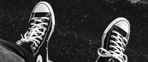 Preview wallpaper sneakers, legs, bw, wheel