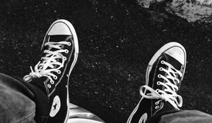 Preview wallpaper sneakers, legs, bw, wheel