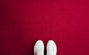 Preview wallpaper sneakers, legs, carpet, red