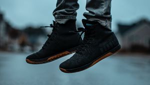Preview wallpaper sneakers, legs, jeans, asphalt