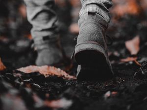 Preview wallpaper sneakers, legs, leaves