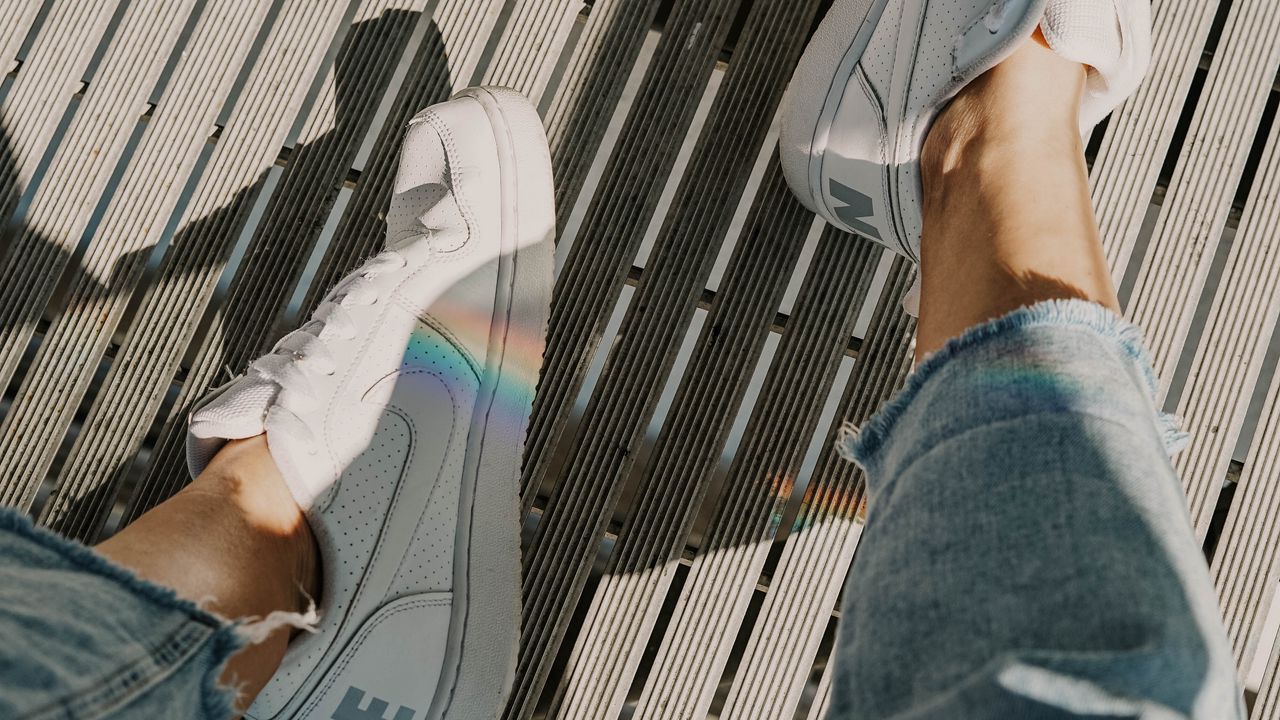 Wallpaper sneakers, legs, rainbow, shoes, white