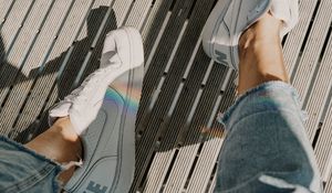 Preview wallpaper sneakers, legs, rainbow, shoes, white