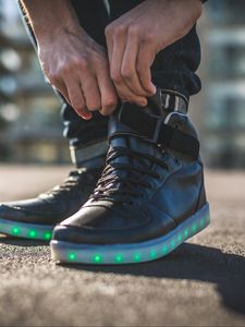 Preview wallpaper sneakers, legs, shoes, backlight