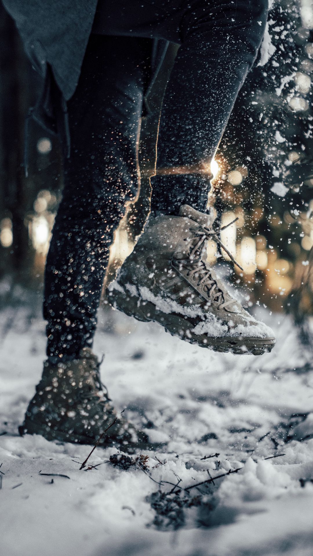1080x1920 Wallpaper sneakers, legs, snow, snowflakes