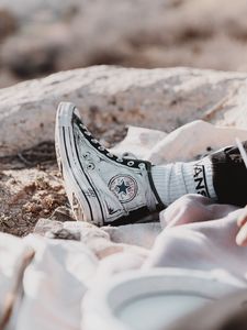 Preview wallpaper sneakers, legs, socks, beach