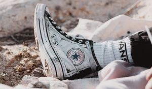 Preview wallpaper sneakers, legs, socks, beach