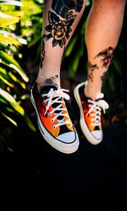 Preview wallpaper sneakers, legs, tattoo