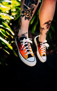 Preview wallpaper sneakers, legs, tattoo