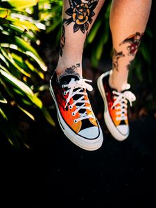 Preview wallpaper sneakers, legs, tattoo