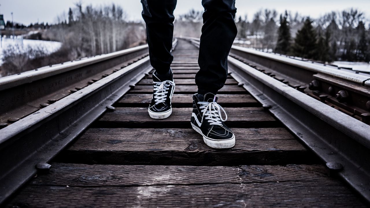 Wallpaper sneakers, railway lines, legs