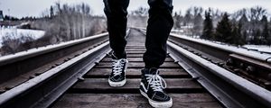Preview wallpaper sneakers, railway lines, legs