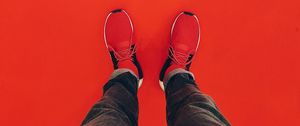 Preview wallpaper sneakers, red, minimalism, legs