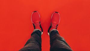 Preview wallpaper sneakers, red, minimalism, legs