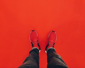 Preview wallpaper sneakers, red, minimalism, legs