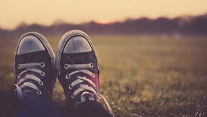 Preview wallpaper sneakers, shoes, feet, grass, dirty