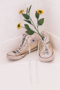 Preview wallpaper sneakers, shoes, flowers, bouquet, bright, white