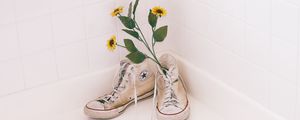 Preview wallpaper sneakers, shoes, flowers, bouquet, bright, white