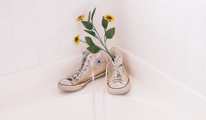 Preview wallpaper sneakers, shoes, flowers, bouquet, bright, white