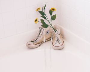 Preview wallpaper sneakers, shoes, flowers, bouquet, bright, white