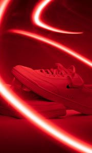 Preview wallpaper sneakers, shoes, stripes, glow, red