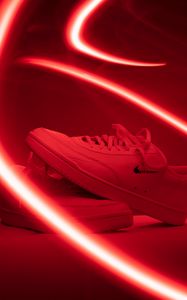 Preview wallpaper sneakers, shoes, stripes, glow, red