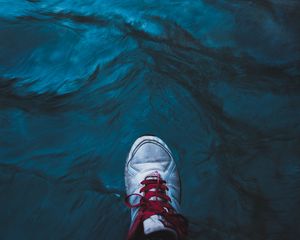 Preview wallpaper sneakers, water, feet, sea, current